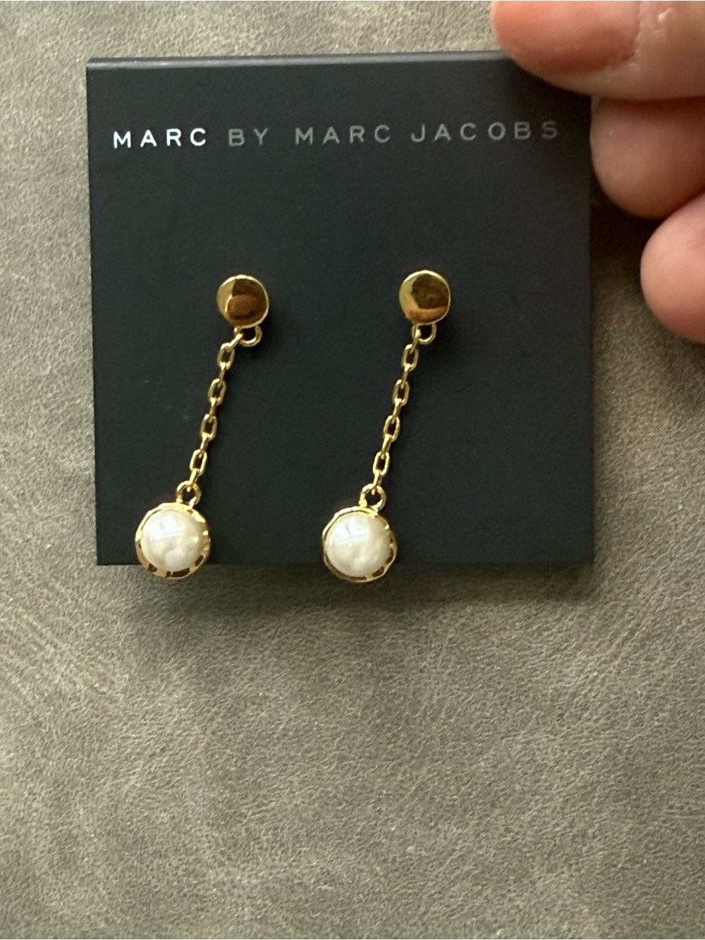 Marc Jacobs Gold and  cabochon Pearl Drop Chain Earrings New